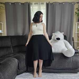 Sangria Black and Cream High-Low Skirt